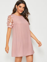 Load image into Gallery viewer, Pink Mesh Sleeve Tunic Dress