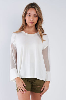 White Mesh Long Sleeve Top