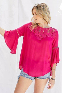 Hot Pink Bell Sleeve Blouse Top