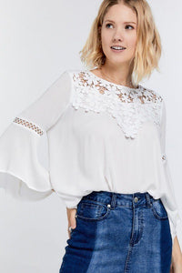 White Bell Sleeve Blouse Top