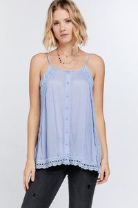 Light Blue Boho Lace Trim Top