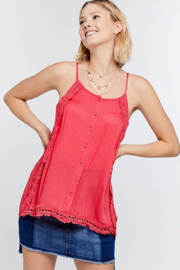 Coral Boho Lace Trimmed Top