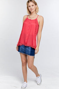 Coral Boho Lace Trimmed Top