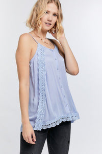 Light Blue Boho Lace Trim Top