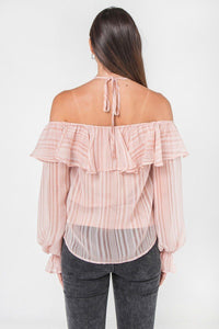 Pink Ruffle Off Shoulder Top