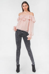 Pink Ruffle Off Shoulder Top