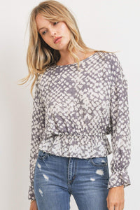 Printed Waist Drop Long Sleeve Top