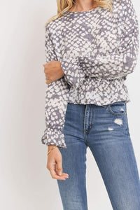 Printed Waist Drop Long Sleeve Top