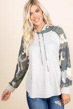 Load image into Gallery viewer, Solid French Terry Casual Hoodie with Camo Long Sleeve