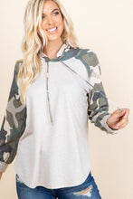 Load image into Gallery viewer, Solid French Terry Casual Hoodie with Camo Long Sleeve