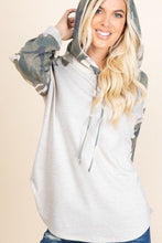 Load image into Gallery viewer, Solid French Terry Casual Hoodie with Camo Long Sleeve