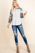 Load image into Gallery viewer, Solid French Terry Casual Hoodie with Camo Long Sleeve