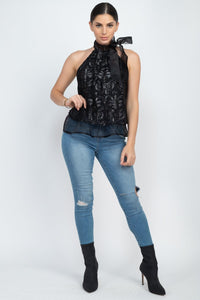 Sleeveless Neck Tie Keyhole Top