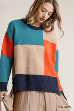 Load image into Gallery viewer, Teal and Orange Colorblock Sweater