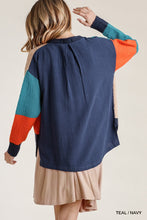 Load image into Gallery viewer, Teal and Orange Colorblock Sweater