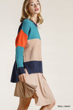 Load image into Gallery viewer, Teal and Orange Colorblock Sweater