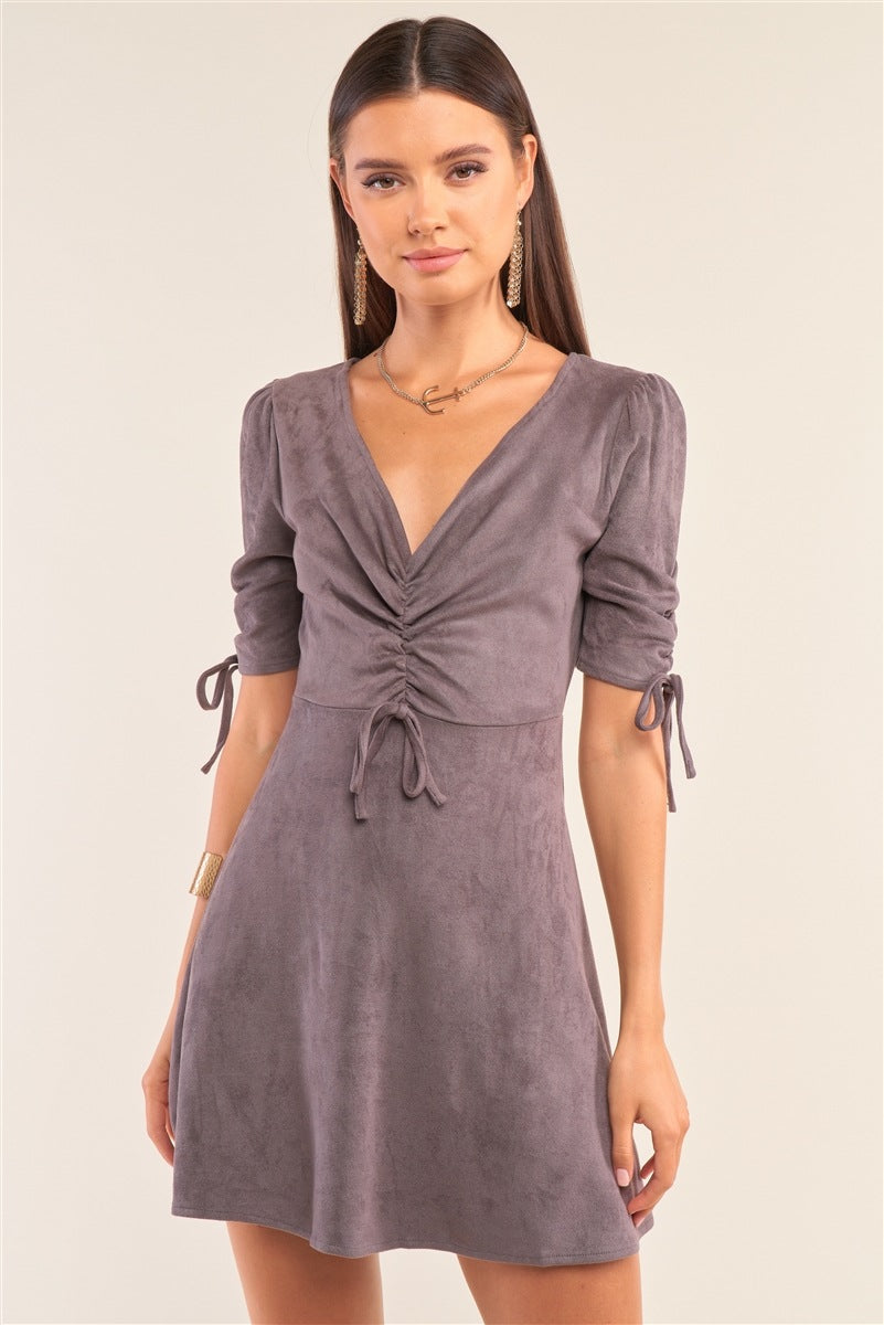 Grey Faux Suede Mini Dress