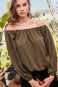 Olive Off Shoulder Bubble Sleeve Top