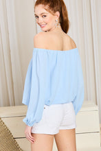 Load image into Gallery viewer, Light Blue Off Shoulder Bubble Sleeve Top