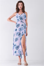 Load image into Gallery viewer, Blue Floral Print Sleeveless Midi Dress