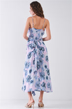 Load image into Gallery viewer, Blue Floral Print Sleeveless Midi Dress