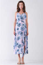 Load image into Gallery viewer, Blue Floral Print Sleeveless Midi Dress