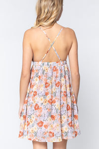 Pink Open Back Floral Mini Dress