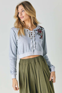 Floral Embroidered Cropped Sweatshirt