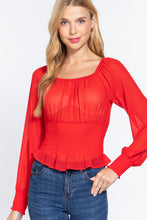 Load image into Gallery viewer, Long Slv Smocked Chiffon Top