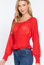 Load image into Gallery viewer, Long Slv Smocked Chiffon Top