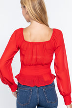 Load image into Gallery viewer, Long Slv Smocked Chiffon Top