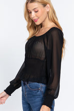 Load image into Gallery viewer, Long Slv Smocked Chiffon Top