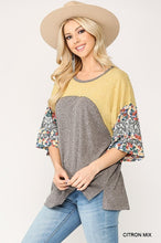 Load image into Gallery viewer, Colorblock Knit And Floral Print Mixed Top With Dolman Sleeve