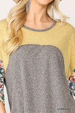 Load image into Gallery viewer, Colorblock Knit And Floral Print Mixed Top With Dolman Sleeve