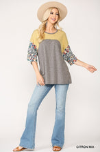 Load image into Gallery viewer, Colorblock Knit And Floral Print Mixed Top With Dolman Sleeve