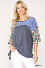 Load image into Gallery viewer, Colorblock Knit And Floral Print Mixed Top With Dolman Sleeve