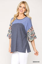 Load image into Gallery viewer, Colorblock Knit And Floral Print Mixed Top With Dolman Sleeve