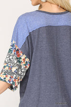 Load image into Gallery viewer, Colorblock Knit And Floral Print Mixed Top With Dolman Sleeve