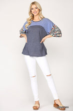 Load image into Gallery viewer, Colorblock Knit And Floral Print Mixed Top With Dolman Sleeve