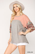 Load image into Gallery viewer, Colorblock Knit And Floral Print Mixed Top With Dolman Sleeve