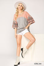 Load image into Gallery viewer, Colorblock Knit And Floral Print Mixed Top With Dolman Sleeve