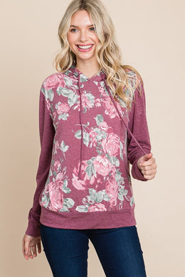 Mauve Floral Printed  Hoodie