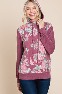 Mauve Floral Printed  Hoodie