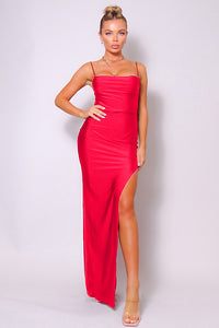 Red Front Slit Maxi Dress