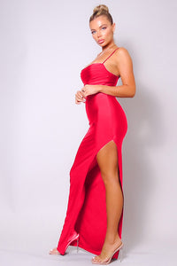 Red Front Slit Maxi Dress