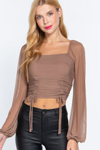 Load image into Gallery viewer, Long Slv Ruched Mesh Knit Top