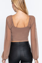 Load image into Gallery viewer, Long Slv Ruched Mesh Knit Top