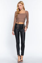 Load image into Gallery viewer, Long Slv Ruched Mesh Knit Top