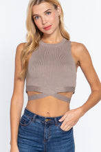 Load image into Gallery viewer, Sleeveless Crew Neck Waist Tie Crop Sweater Top