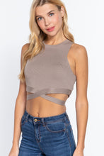 Load image into Gallery viewer, Sleeveless Crew Neck Waist Tie Crop Sweater Top